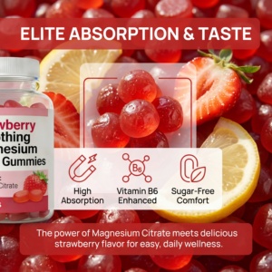 Bonbons Gélifiés Apaisants au Citrate de Magnésium à la Fraise pour le Soulagement des Tensions Musculaires, Sans Sucre, Emballage Bouteille, Contre la Carence en Magnésium - Product Image 6