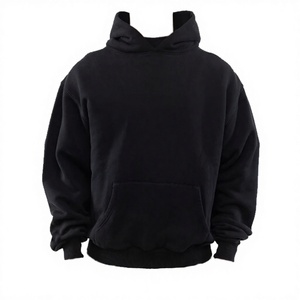 Sudadera con capucha de forro polar grueso 100% algodón negro personalizada para hombre, teñido liso, antiencogimiento, muestra gratuita, con bolsillo canguro - Product Image 2