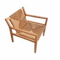 Fauteuil lounge moderne du milieu du siècle, structure en bois massif, fauteuil d'appoint en corde de papier tressée, chaise de loisirs scandinave tissée à la main