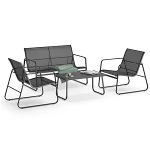 Buiten Patio Conversatieset Beslaat 4 Stuks Met 2 Enkele Stoel Loveseat Lange Tafel