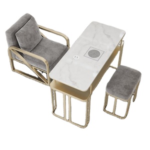 Luxury Metal & PU Leather Commercial Manicure <b>Table</b> Dust Collector Large Storage Multi Seats for <b>Nail</b> Salon Mall Hospital Use - Product Image 1