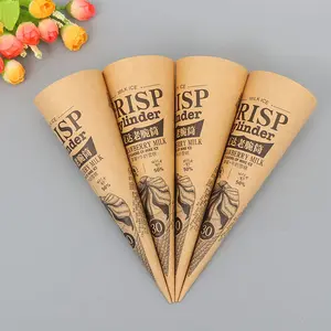 Custom Logo Printed Eco Friendly Ice Cream Paper Cone Sleeve Packaging For Ice Cream Wrapping Paper Holder