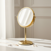 Miroir de maquillage de bureau personnalisé avec logo, cadre métallique éclairé, double face, LED 3 couleurs, grossissement 3x, rechargeable par USB, OEM ODM
