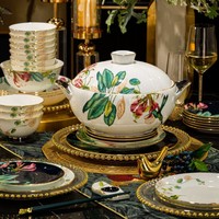 Nouvelle forêt tropicale luxe peint à l'or porcelaine os ménage bols et assiettes ensemble pendaison de crémaillère cadeau riz bols nouvelle vaisselle
