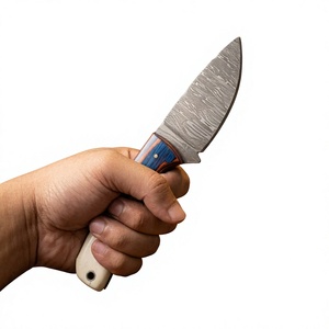 Cuchillo de acampada de hoja fija Drop Point de acero de Damasco con mango de madera Pakka azul de 20 cm, cuchillo de supervivencia para exteriores DIY - Product Image 2