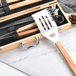 Ensemble de barbecue en acier inoxydable personnalisé pour le camping en plein air, 9 pièces, avec poignées en bambou, accessoire de barbecue durable, outil en bois - Product Image 3