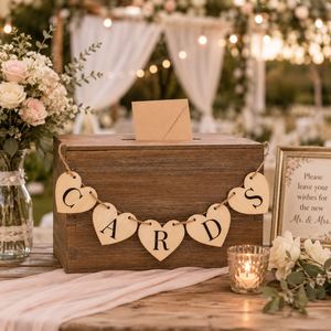 Rustic Wooden <b>Wedding</b> <b>Cards</b> Banner Heart Garland Bridal Shower Reception Party <b>Card</b> <b>Box</b> Decoration - Product Image 1