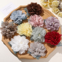 Fleur en tissu organza transparent vintage avec feuilles, patch de fleurs esthétiques faites à la main pour pince à cheveux, broche ou fleur décorative