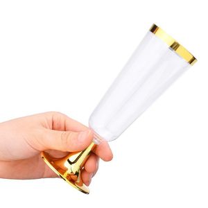 Verres à vin jetables en plastique transparent avec logo personnalisé, élégants avec bord doré, coupes élégantes pour les célébrations <span class=keywords><strong>de</strong></span> mariage, pour flûtes à <span class=keywords><strong>champagne</strong></span> - Product Image 6