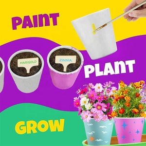 Mini vasi da fiori per piante in ceramica per bambini con vernice a 12 colori e Set di 2 pennelli per bambini, kit da disegno e coltivazione fai-da-te - Product Image 3