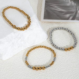 Bracelet élastique demi-lune céleste en perles or et argent, moitié supérieure or, moitié inférieure argent, quatre grands accents dorés, cadeau pour femme - Product Image 3