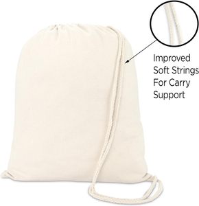 Custom Logo Outing Laundry <strong>Lunch</strong> School Camping Reusable Canvas <strong>Backpack</strong> Beige Printed Drawstring <strong>Bags</strong> - Product Image 2