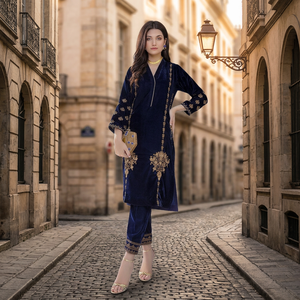 Elegante Kurta con encaje de cuentas de cristal bordado lateral para ropa de fiesta con cintura Natural y trabajo Daka con lentejuelas - Product Image 6