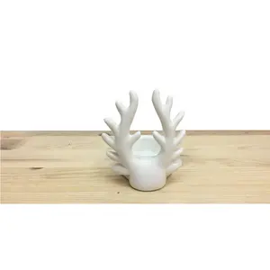 Christmas Reindeer Head Design Handmade White Ceramic Deer Tealight Candle Holder