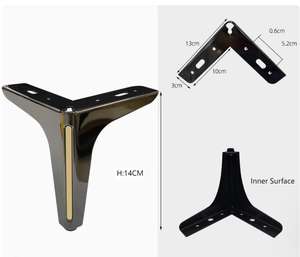 1/4 pezzo Anti-ruggine e Anti-corrosione gambe per divano nero tre punte supporto gambe coltello comodino <span class=keywords><strong>piedi</strong></span> per TV mobile piede - Product Image 2