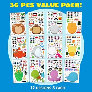 JOYIN 36 Hojas de Pegatinas de 9"x6" para Hacer Caras, Crea tus Propias Pegatinas de Animales con Unicornios, Dinosaurios, Animales Marinos y de Safari - Product Image 6
