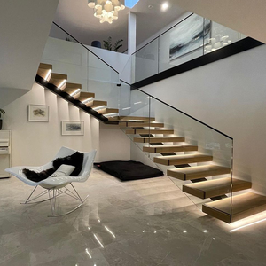 Projet de villa, escalier en bois et en acier, détails, escaliers intérieurs avec plateforme - Product Image 6