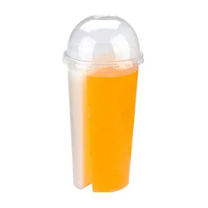 24Oz Pp Plastic Beker Tweeling Split Cups Boba Thee Bubble Tea Dubbel Gedeeld 2 Compartiment Sap Cup Met Deksel Op Maat Logo Print