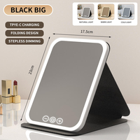 Miroir de maquillage LED portable pliable rechargeable personnalisable, finition argentée, simple face, forme carrée, cadre en plastique, pour bureau