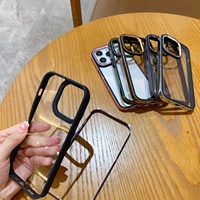 Étui PC transparent de luxe étui de téléphone anneau caméra galvanoplastie en métal laser pour iphone 15 14 pro max xr xs 13 12 couverture