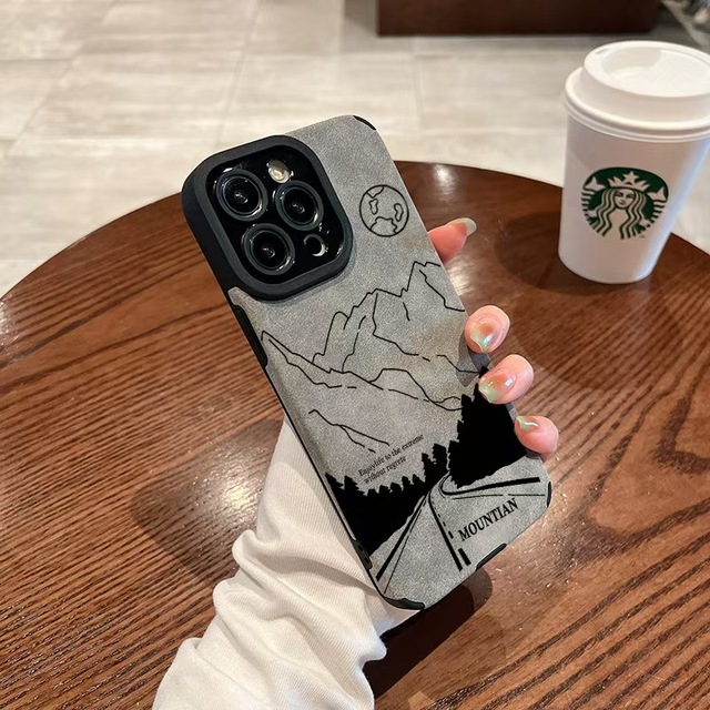 Camera Protective Cow Grain Printing Artificial Leather Mobile Phone Cover Case for Iphone 11 12 13 14 15 Plus 16 17 18 Pro Max