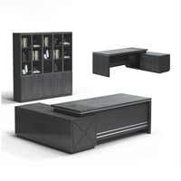 Bureau de direction en forme de L de luxe avec bibliothèque et armoire de rangement, bureau en bois pour la salle du directeur
