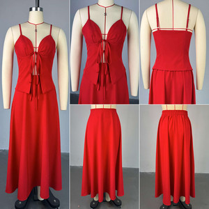 HK72416 Ensembles de jupes d'été tendance pour femmes, tenues 2 pièces, haut sexy à bretelles et jupe longue taille haute, ensemble <span class=keywords><strong>deux</strong></span> pièces pour femmes - Product Image 5