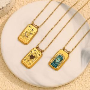 新设计珐琅塔罗牌吊坠项链镀金饰品声明不锈钢吊坠项链 - Product Image 5