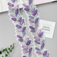 Dentelle florale élégante en tulle coloré brodé de feuilles, garniture décorative pour robes, abayas et kaftans