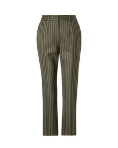 High Waist Autumn Straight Leg Slacks Office Lady Green Vertical Stripe Wool Suit Pants Women Casual Trousers