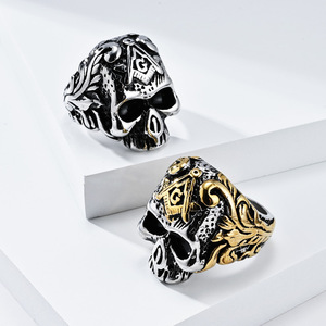 Skull Freemason Titanium Steel <b>Ring</b> <b>For</b> <b>Men</b> Gift Jewelry Steel With Gold Accents - Product Image 1