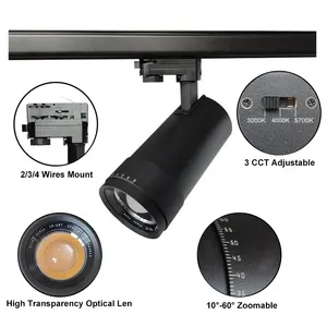 New Design Zoomable Track Lighting Heads Adjustable Rail Spotlight 15W 30W 45W Led Wall Recessed Spot Light