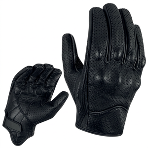 Men's Black Leather Motorcycle <b>Gloves</b> Breathable All Seasons Wear - Product Image 1