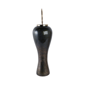 Vaso alto in vetro scultoreo con anello metallico superiore, accessorio decorativo per tavolo, soggiorno, vaso per fiori - Product Image 3