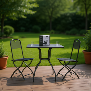 Set da Pranzo da Giardino Pieghevole Compatto Antracite, Elegante Arredamento da Esterno in Rete Metallica, 2 Posti con Telaio in Acciaio - Product Image 2