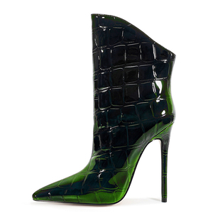 Botines de tacón alto para mujer, talla grande 47, con estampado de piedras y degradado de colores, de charol brillante y ajuste ancho - Product Image 3