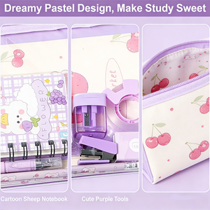 Juego de Papelería Morado Adorable al por Mayor, 6 Piezas, Kit de Útiles Escolares con Cuaderno, Bolígrafo y Grapadora <span class=keywords><strong>para</strong></span> Niños y Estudiantes, Regalo - Product Image 3