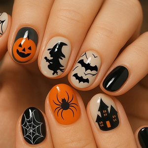 <span class=keywords><strong>Uñas</strong></span> postizas de lujo para Halloween, con forma de almendra, longitud media, tono cálido, suaves y delicadas, en polvo <span class=keywords><strong>amarillo</strong></span> dulce con efecto ombré, perfectas para uso transfronterizo. - Product Image 1