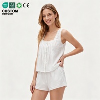 Ensemble de pyjama élégant en dentelle pour femme, caraco et short assortis, vêtements de nuit à col carré boutonné, tenue d'été décontractée