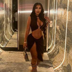 2024 HO Metal Decorative Two Pieces Skirts Sets Sexy <strong>Cleavage</strong> 2 Piece Set Women Hollow Out Women's Set - Product Image 1