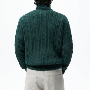 Suéter de cuello alto de manga larga para hombre, suéter de punto granulado trenzado de invierno personalizado, suéter de cuello alto para hombre - Product Image 2