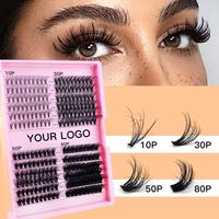 En gros, Faux cils longs naturels faits main 100D, pointes effilées effet fée, 600 bouquets, cils en segments DIY, 0.07MM, 8-25mm pour courbure