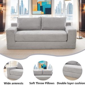 Komprimiertes Knochenloses Cloud Loveseat Sofa 2-in-1 Konvertierbares Stoff-Cord-Memory-Schaum-Sofa Ohne Montage für Kleine Räume - Product Image 6