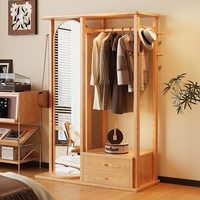 Porte-manteau en bois avec miroir intégré et armoire de rangement rotative pour chambre à coucher, mobilier de maison