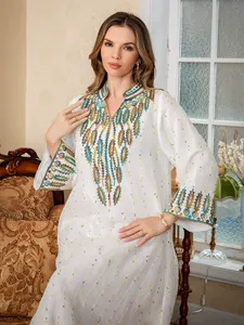 Robe longue brodée pour femme, jupe élégante brodée de cordon, robe midi/maxi brodée de perles, vente en gros usine - Product Image 2