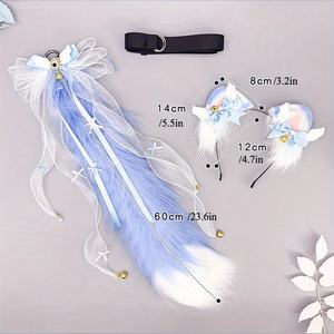 Conjunto de Orelhas de Animal para Cosplay] Conjunto de Tiara de Orelhas de Gato com Cauda de Raposa de Fada e Laço, Produto de Pelúcia Artificial - Product Image 5