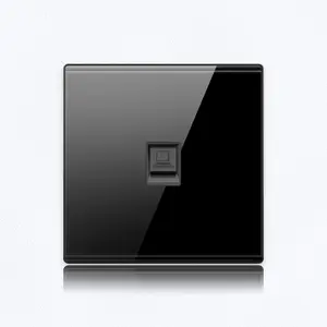 YINKA Black Weak Socket 86x86mm Panel Tempered Glass Computer Sockets Light Switch Recessed Luxury Wall Plate Socket