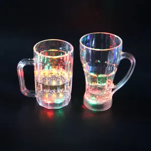 Double wall ps plastic cup with LED light, transparent party drink cup with handle