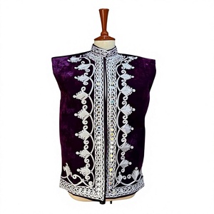 Chaleco Negro con Cuello en V para Hombre, Estilo Vintage, con Bordado Étnico de Espejos - Product Image 1