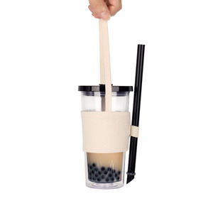 Bubble Tea Cups with Sealable Lid  Plastic Doublw Wall Boba Cups with Handle Bag BPA Free Boba Tumbler with Straw and Brush